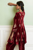 Maroon Embroidered Velvet Short Kalidar Kurta Set