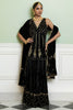 Black Embroidered Velvet Sharara Set