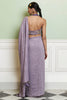 Mauve Embroidered Woven Monga Silk Saree Set