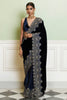 Navy Blue Embroidered Velvet Saree Set