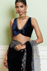 Navy Blue Embroidered Velvet Saree Set