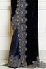 Navy Blue Embroidered Velvet Saree Set