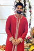 Jackky Bhagnani in Red Chanderi Cotton Kurta Set