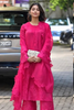 Pooja Hegde in Fuchsia Raw Silk Satin Dori Embroidered Kurta Set