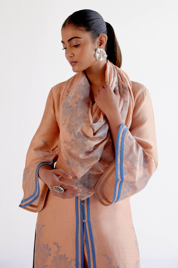 Caramel Summer Tussar Kurta Set with Block Print