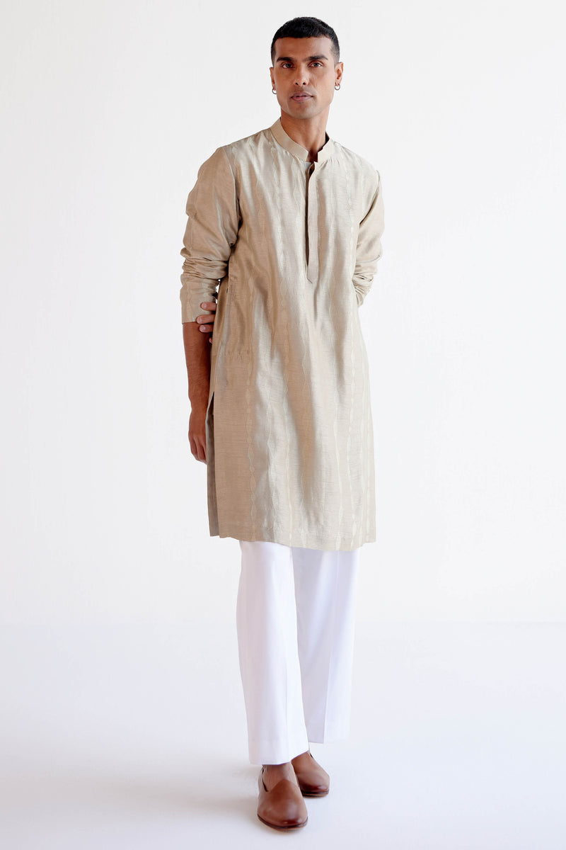 Sand Embroidered Summer Tussar Kurta Set