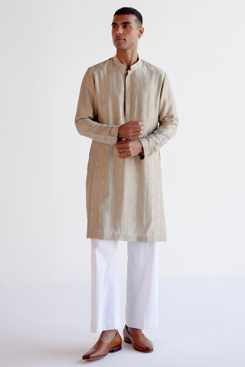 Sand Embroidered Summer Tussar Kurta Set