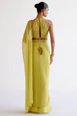 Divya Boppana in Green Modal Satin & Chiffon Mukaish Saree