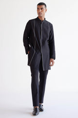Black Silk Chanderi Kurta with Open Front