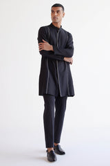 Black Silk Chanderi Kurta with Open Front