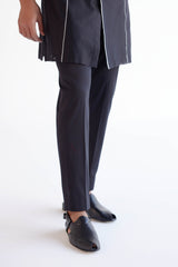 Black Silk Chanderi Kurta with Open Front