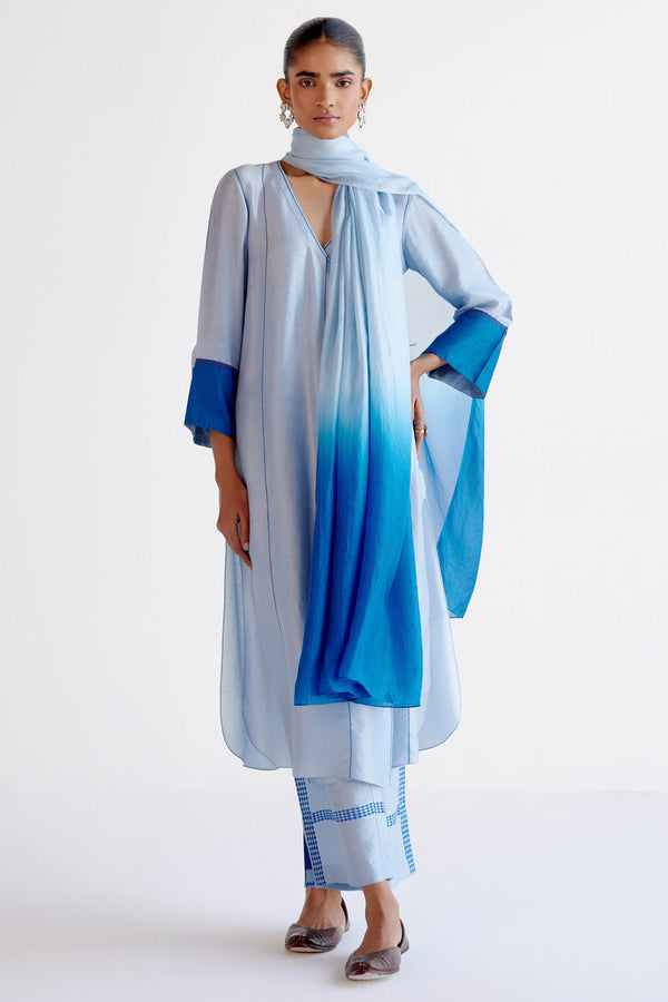 Light Blue Summer Tussar Angrakha Set
