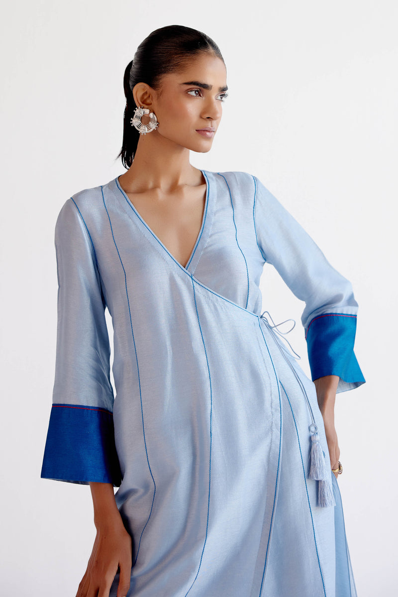 Light Blue Summer Tussar Angrakha Set
