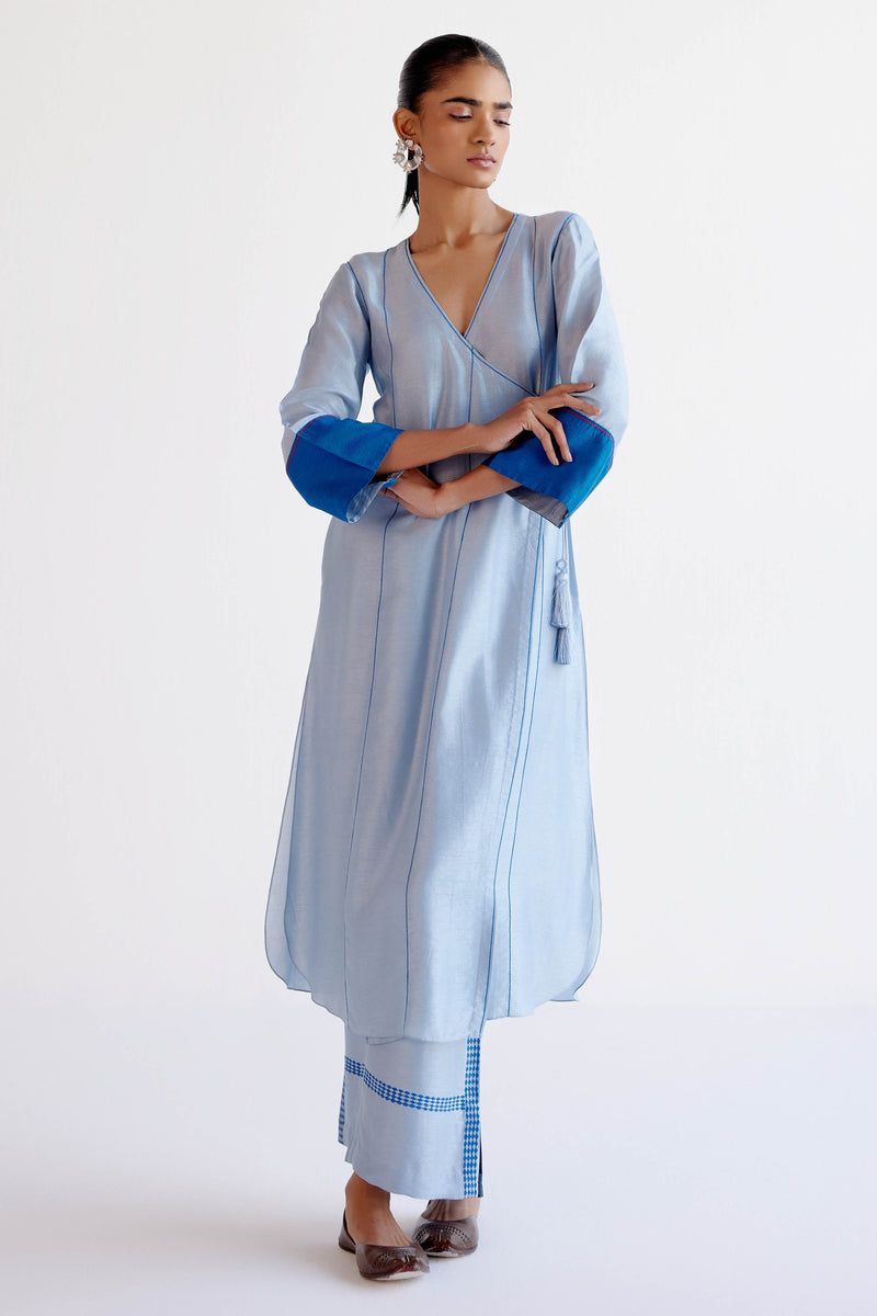 Light Blue Summer Tussar Angrakha Set