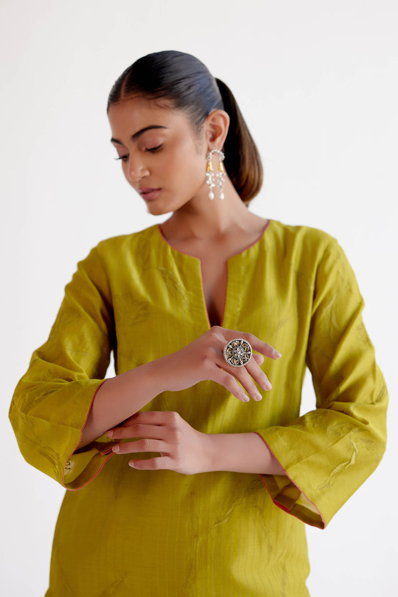 Green Chanderi Kurta Set with Resham Embroidery