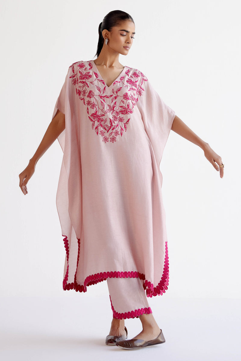 Blush Pink Kaftan Set with Resham Embroidery