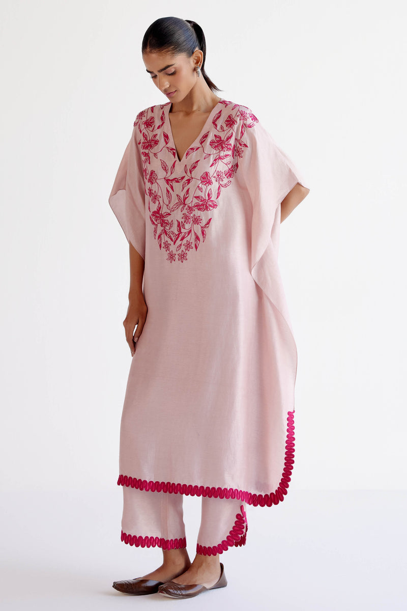 Blush Pink Kaftan Set with Resham Embroidery