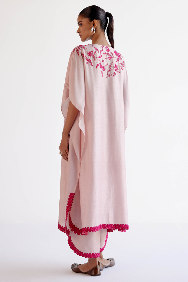 Blush Pink Kaftan Set with Resham Embroidery