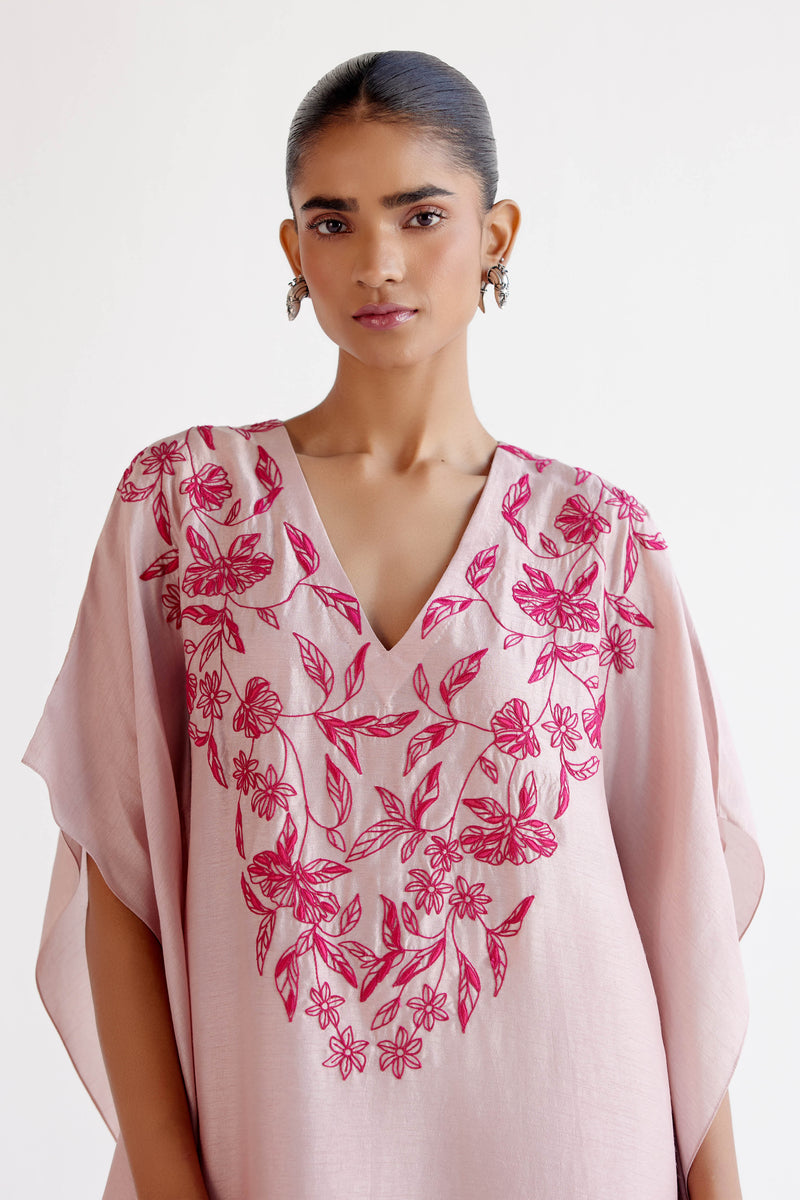 Blush Pink Kaftan Set with Resham Embroidery