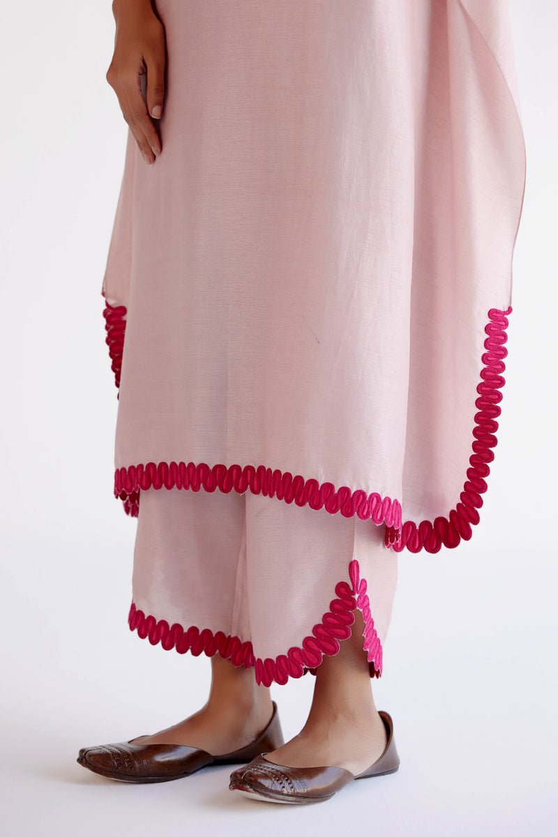 Blush Pink Kaftan Set with Resham Embroidery