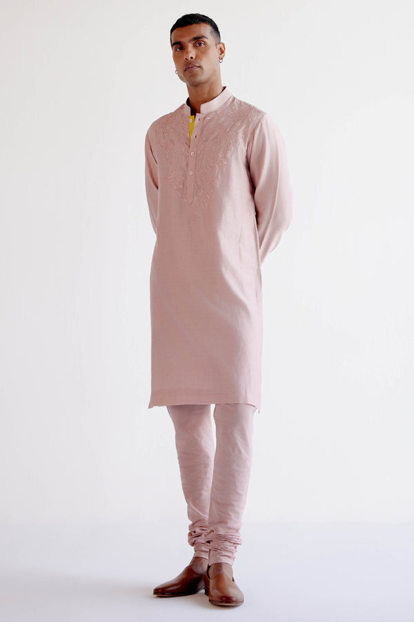Blush Pink Embroidered Silk Chanderi Kurta