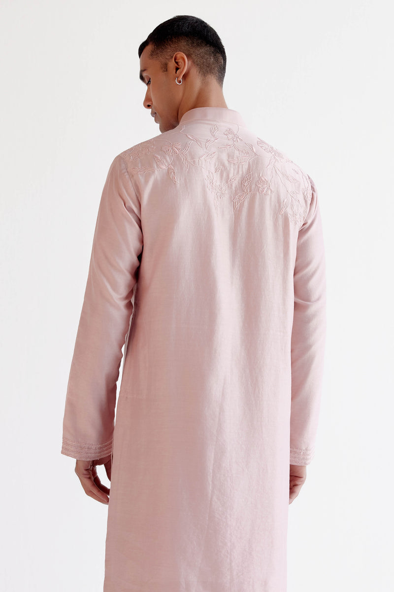 Blush Pink Embroidered Silk Chanderi Kurta