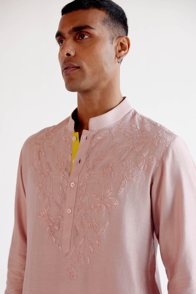 Blush Pink Embroidered Silk Chanderi Kurta