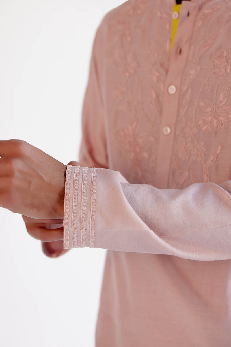 Blush Pink Embroidered Silk Chanderi Kurta