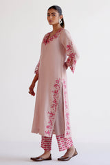 Pink Chanderi Kurta Set with Resham Embroidery