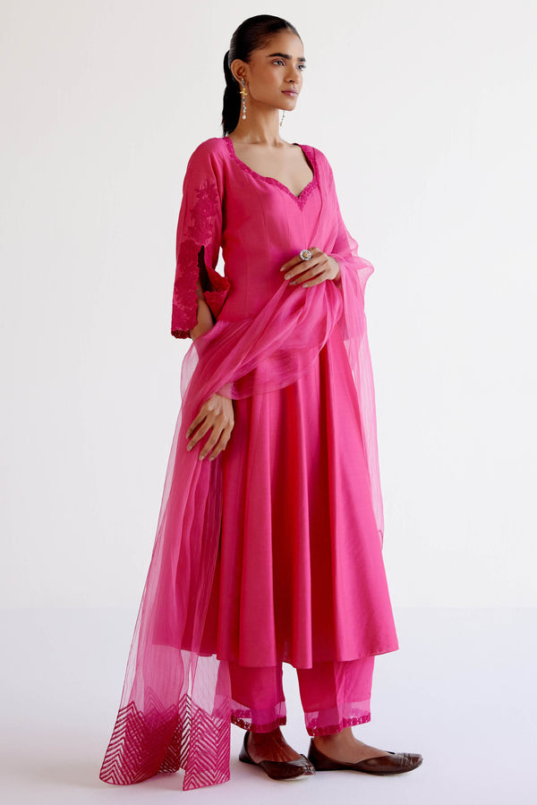 Fuchsia Pink Anarkali Set with Dori Embroidery