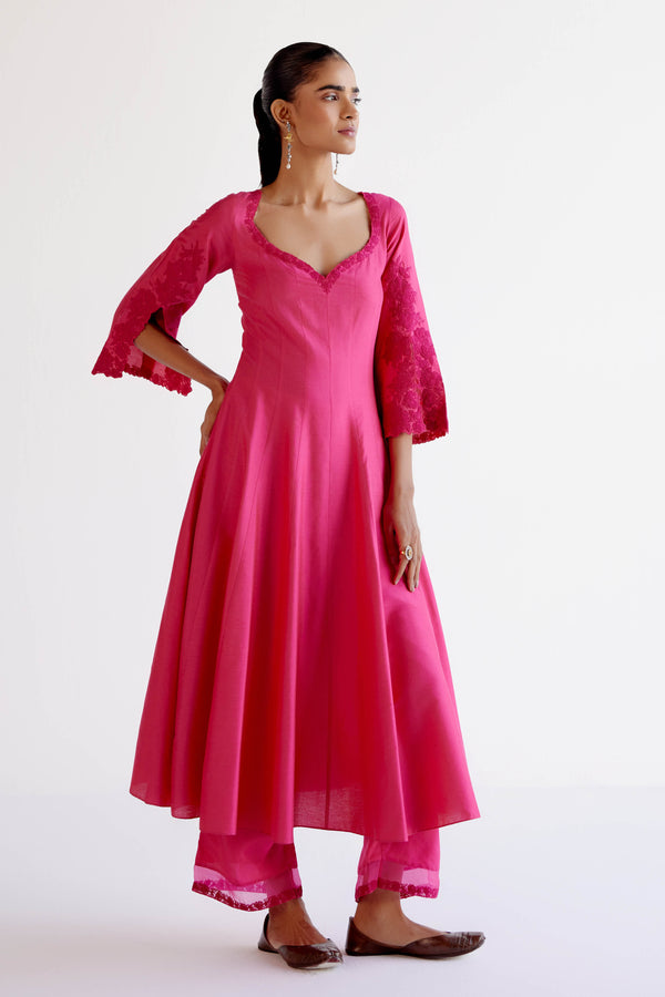 Fuchsia Pink Anarkali Set with Dori Embroidery
