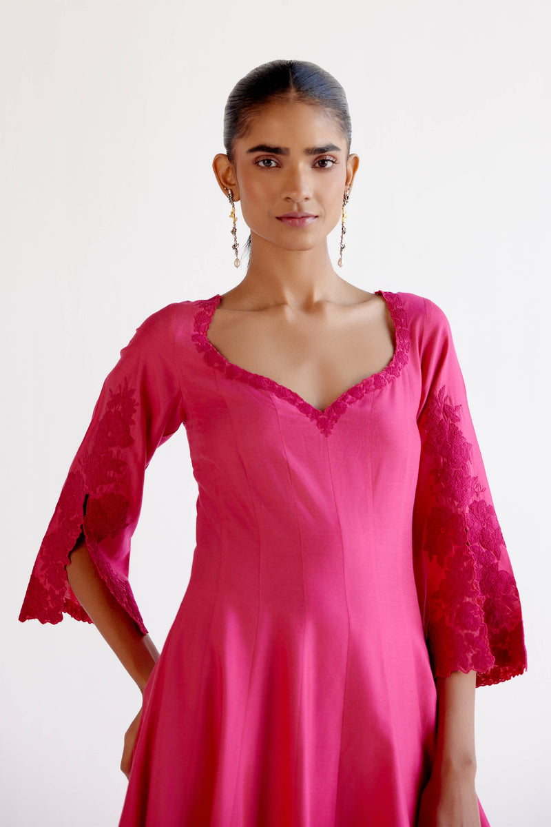 Fuchsia Pink Anarkali Set with Dori Embroidery