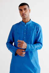 Bright Blue Embroidered Silk Chanderi Kurta
