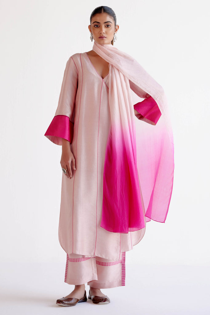 Blush Pink Summer Tussar Angrakha Set