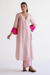 Blush Pink Summer Tussar Angrakha Set