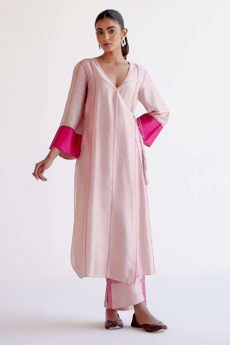 Blush Pink Summer Tussar Angrakha Set