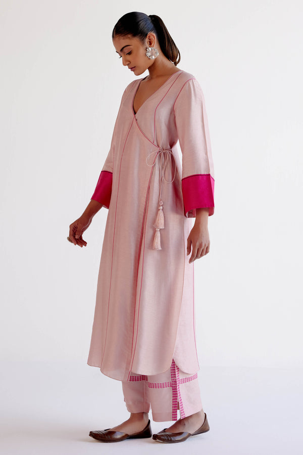 Blush Pink Summer Tussar Angrakha Set