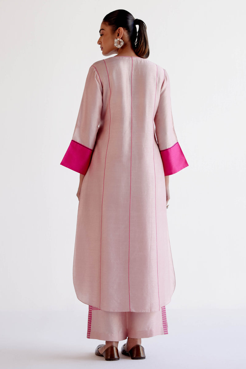 Blush Pink Summer Tussar Angrakha Set