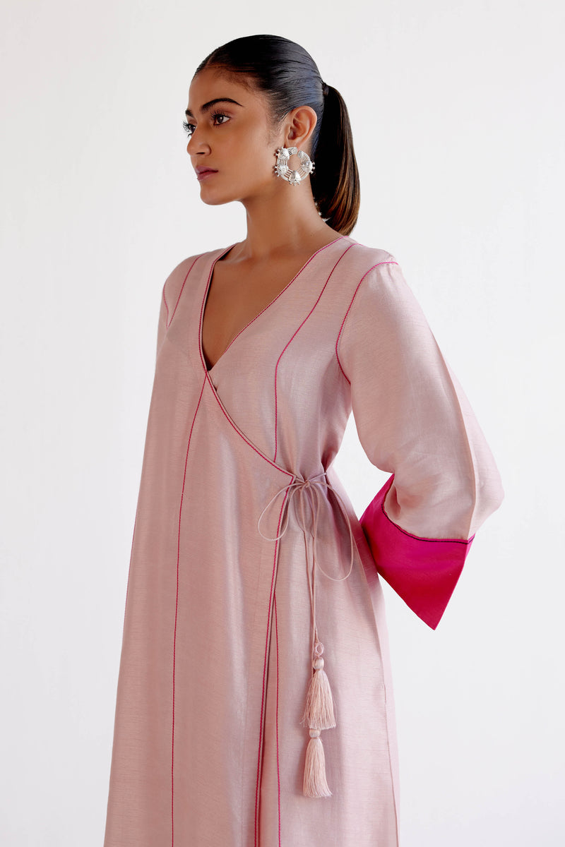 Blush Pink Summer Tussar Angrakha Set