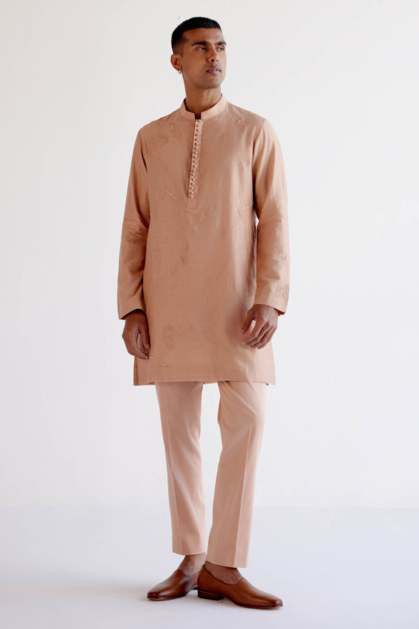 Caramel Emboidered Silk Chanderi Kurta Set