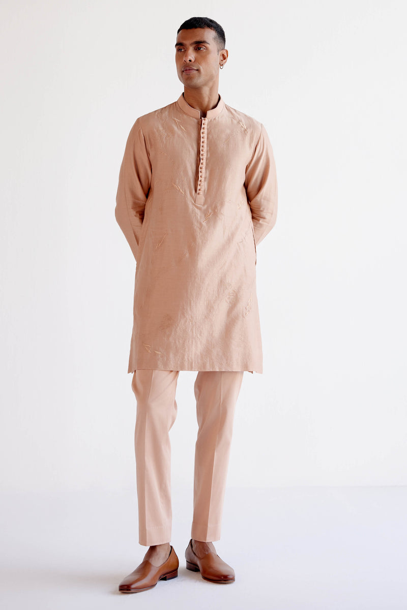 Caramel Emboidered Silk Chanderi Kurta Set