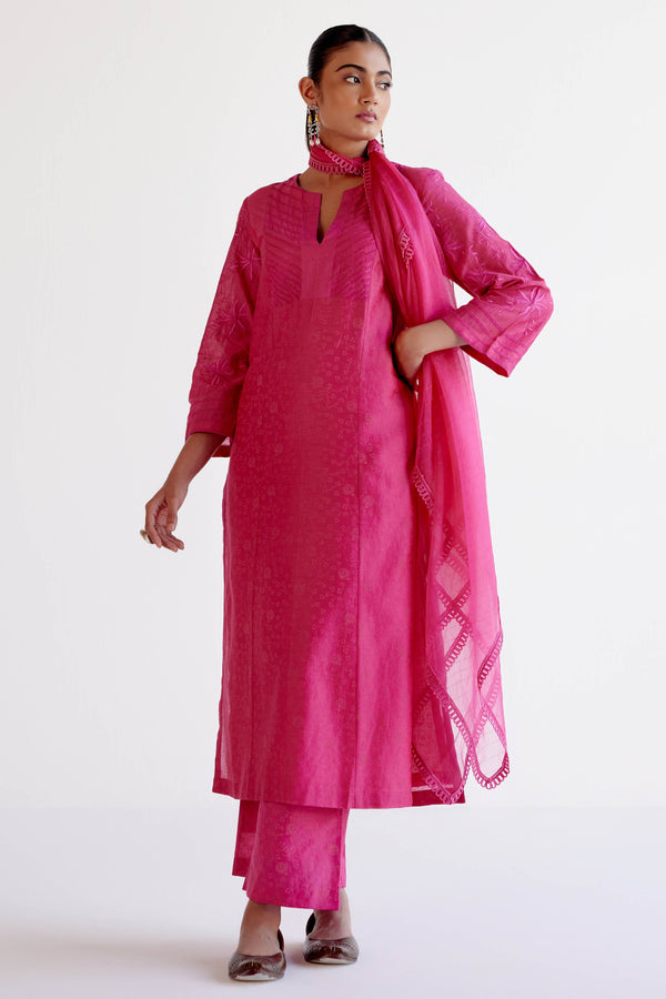 Fuchsia Pink Chanderi Kalidar Kurta Set