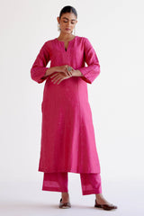Fuchsia Pink Chanderi Kurta Set (RTS)