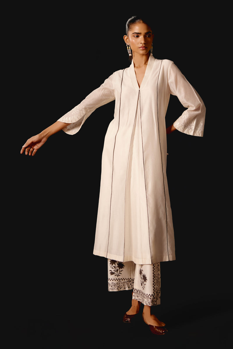 Ivory Embroidered Chanderi Kurta Set