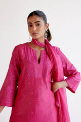 Fuchsia Pink Chanderi Kurta Set (RTS)