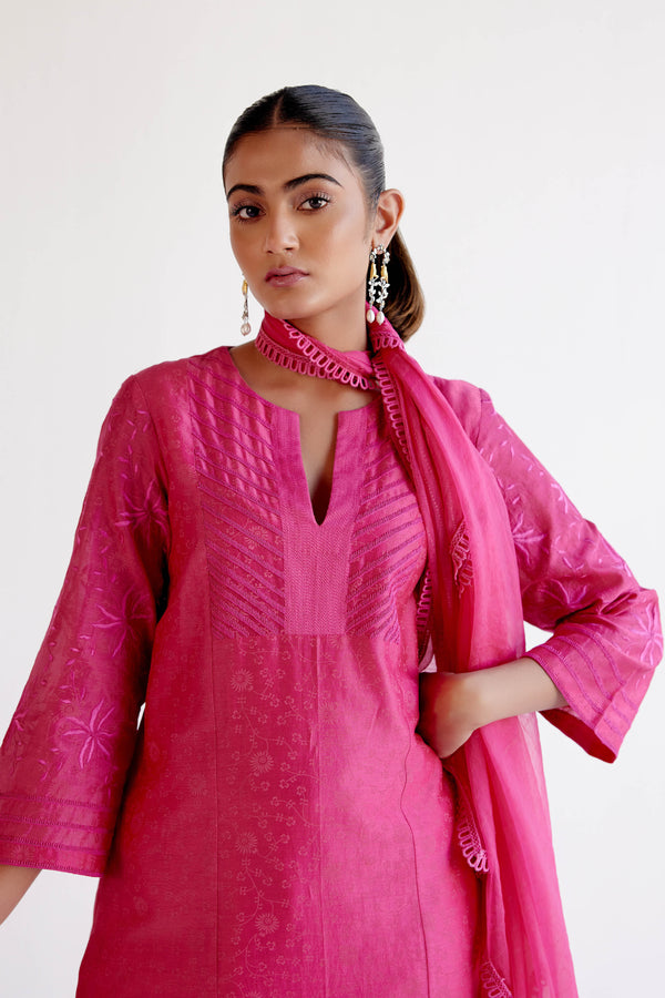 Fuchsia Pink Chanderi Kalidar Kurta Set