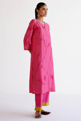 Fuchsia Pink Chanderi Kurta Set with Resham Embroidery