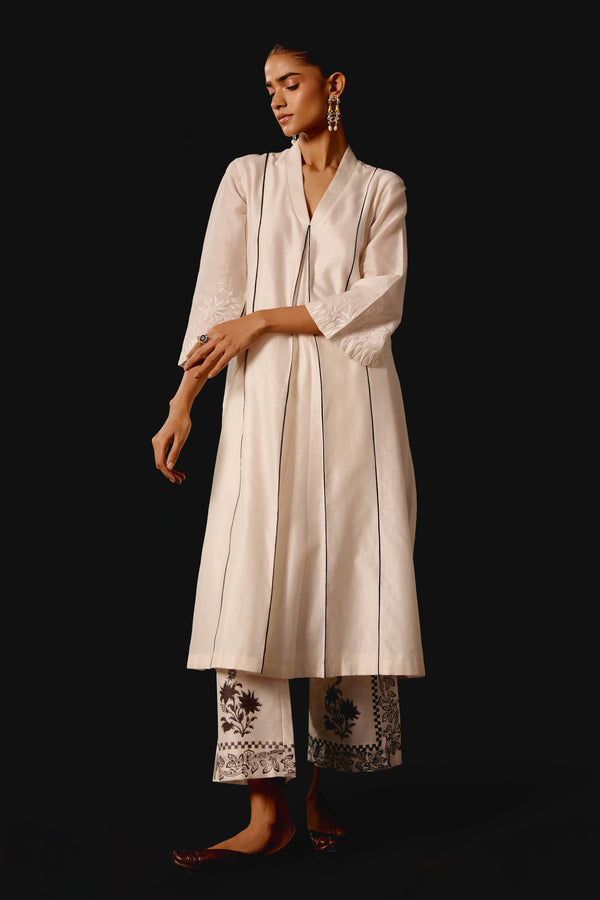 Ivory Embroidered Chanderi Kurta Set