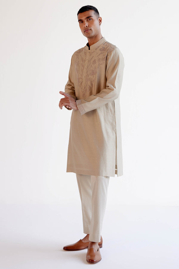 Sand Embroidered Silk Chanderi Kurta