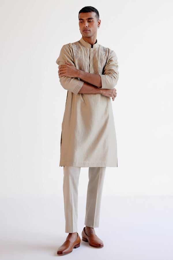 Sand Embroidered Silk Chanderi Kurta